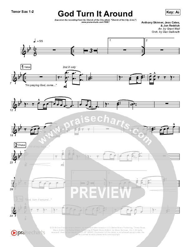 God Turn It Around (Live) Tenor Sax 1/2 (Church Of The City / Jon Reddick)