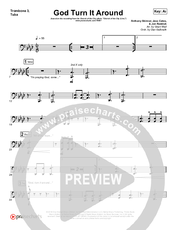 God Turn It Around (Live) Trombone 3/Tuba (Church Of The City / Jon Reddick)