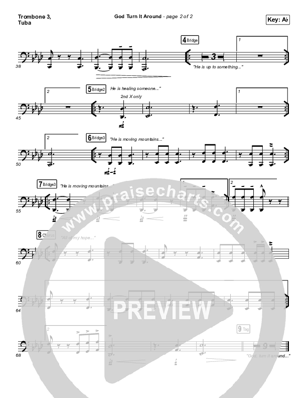 God Turn It Around (Live) Trombone 3/Tuba (Church Of The City / Jon Reddick)