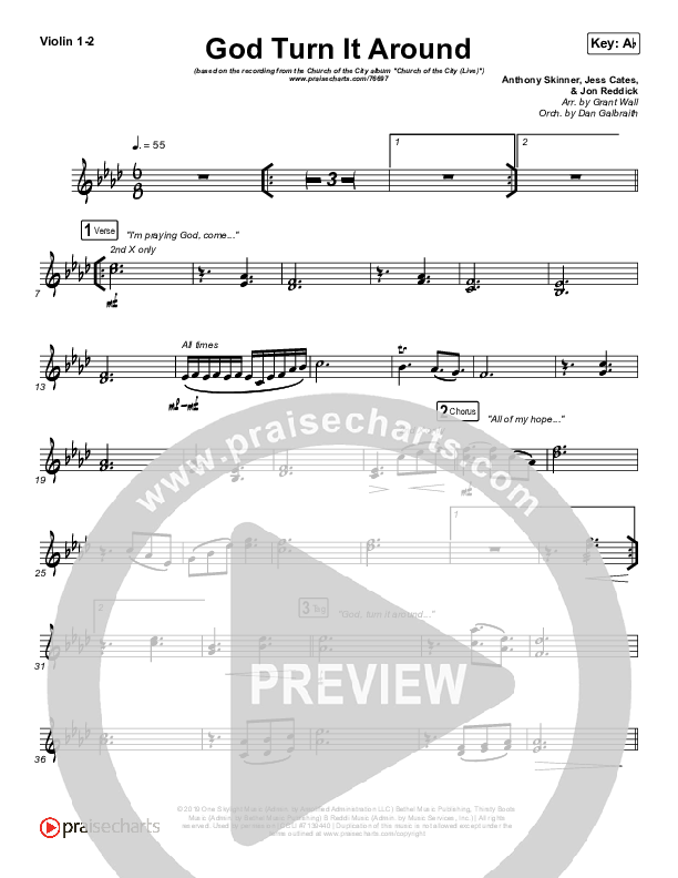 God Turn It Around (Live) Violin 1/2 (Church Of The City / Jon Reddick)