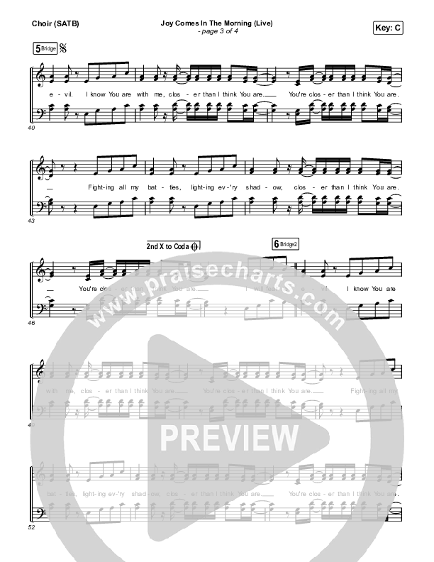 Joy Comes In The Morning (Live) Choir Sheet (SATB) (Church Of The City / Tasha Layton)