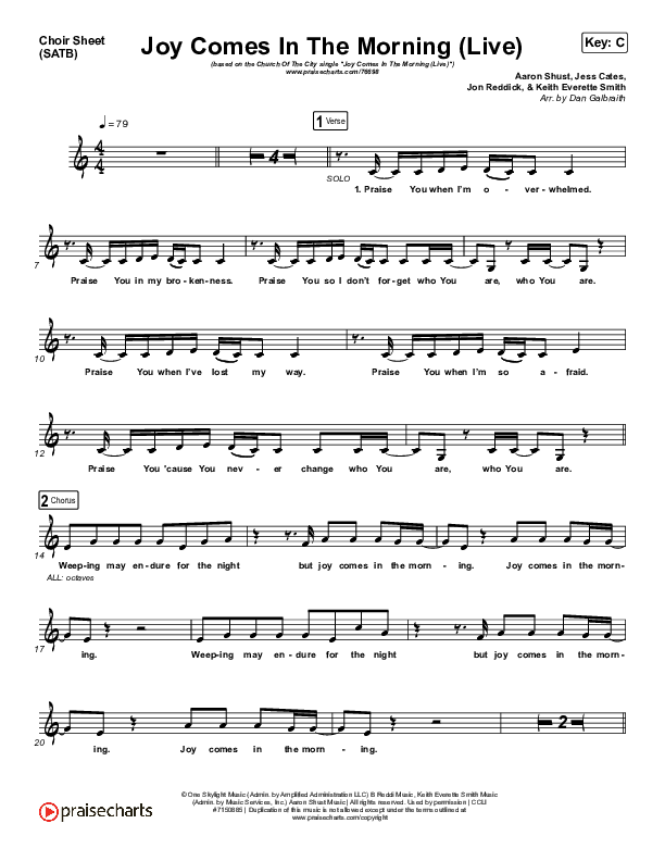 Joy Comes In The Morning (Live) Choir Vocals (SATB) (Church Of The City / Tasha Layton)