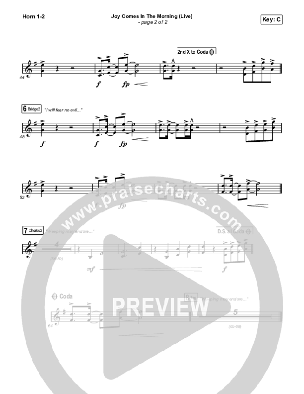 Joy Comes In The Morning (Live) French Horn 1,2 (Church Of The City / Tasha Layton)