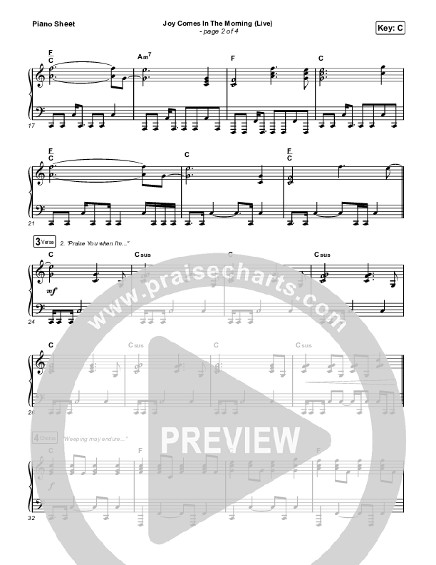 Joy Comes In The Morning (Live) Piano Sheet (Church Of The City / Tasha Layton)