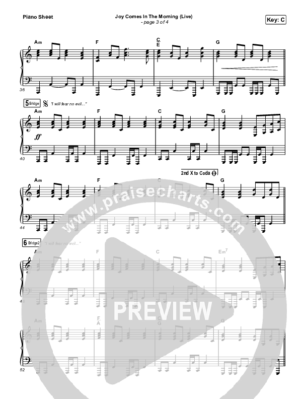 Joy Comes In The Morning (Live) Piano Sheet (Church Of The City / Tasha Layton)