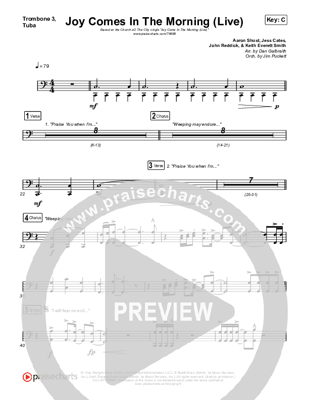 Joy Comes In The Morning (Live) Trombone 3/Tuba (Church Of The City / Tasha Layton)