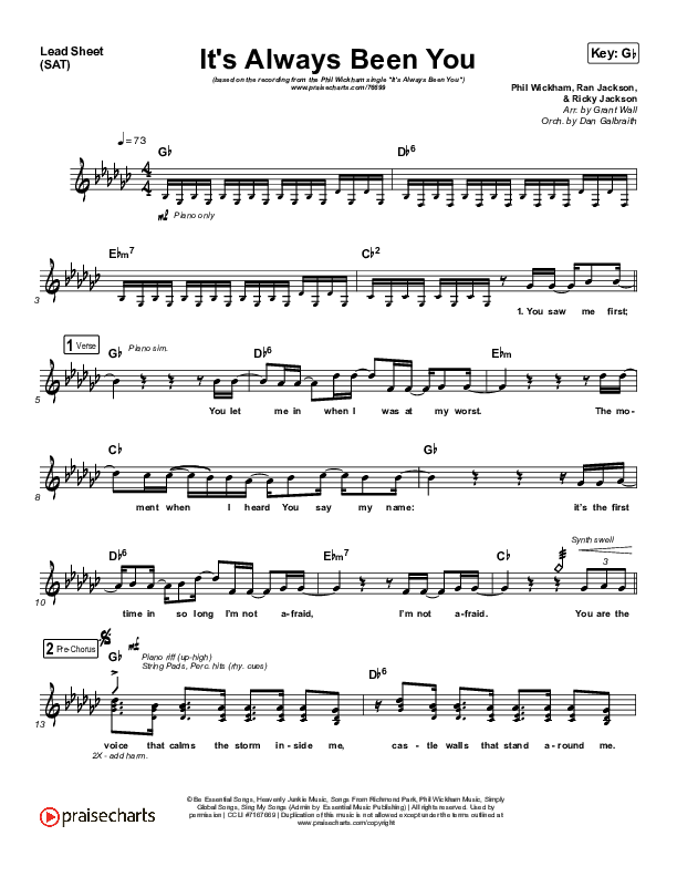 It's Always Been You Lead Sheet (SAT) (Phil Wickham)