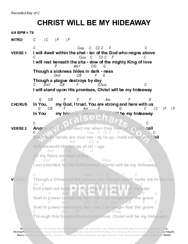 Christ Will Be My Hideaway Chord Chart (Sovereign Grace)