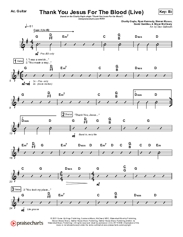 Thank You Jesus For The Blood Acoustic Guitar (Charity Gayle)