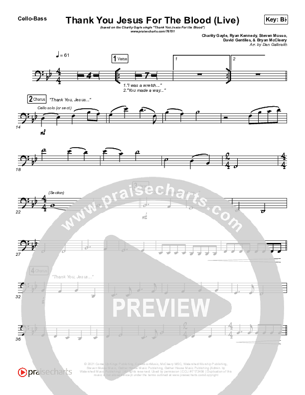 Thank You Jesus For The Blood Cello/Bass (Charity Gayle)