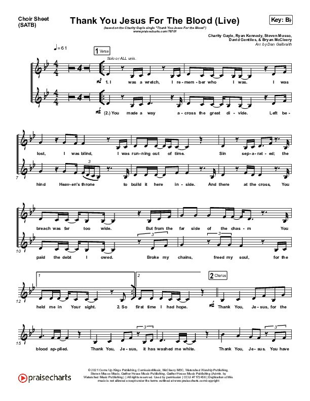 Thank You Jesus For The Blood Choir Sheet (SATB) (Charity Gayle)