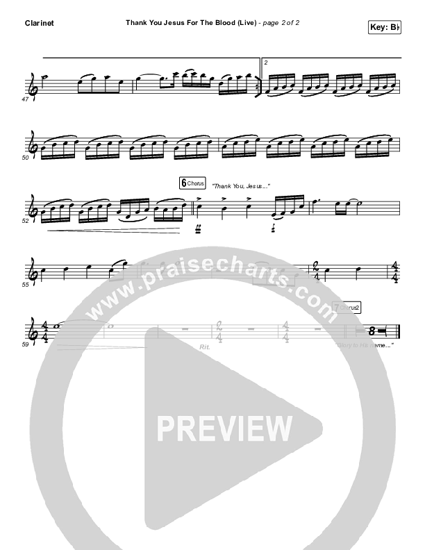 Thank You Jesus For The Blood Clarinet (Charity Gayle)