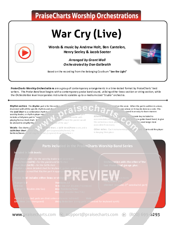 War Cry (Live) Cover Sheet (The Belonging Co / Henry Seeley)