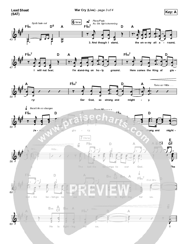 War Cry (Live) Lead Sheet (SAT) (The Belonging Co / Henry Seeley)