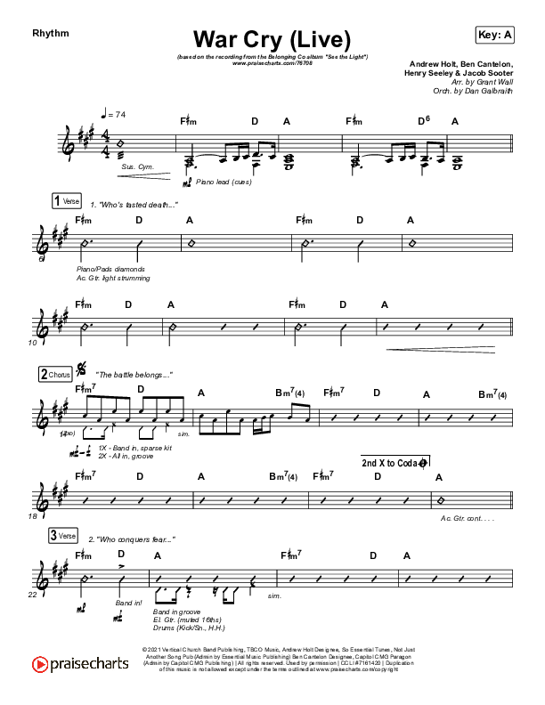 War Cry (Live) Rhythm Chart (The Belonging Co / Henry Seeley)