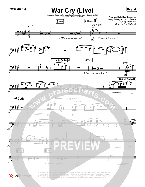 War Cry (Live) Trombone 1/2 (The Belonging Co / Henry Seeley)