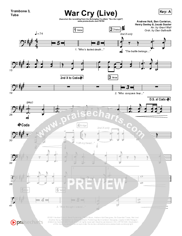 War Cry (Live) Trombone 3/Tuba (The Belonging Co / Henry Seeley)