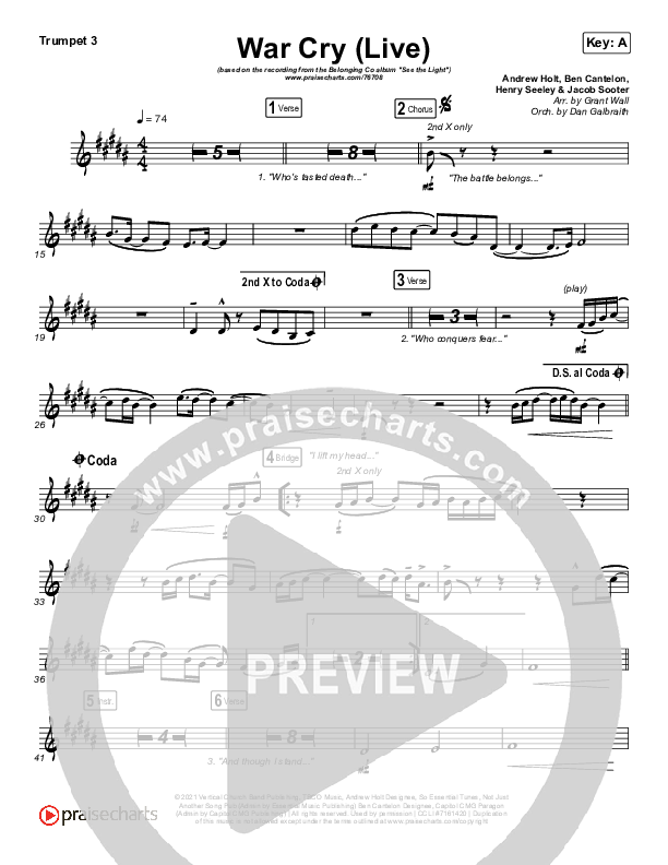 War Cry (Live) Trumpet 3 (The Belonging Co / Henry Seeley)