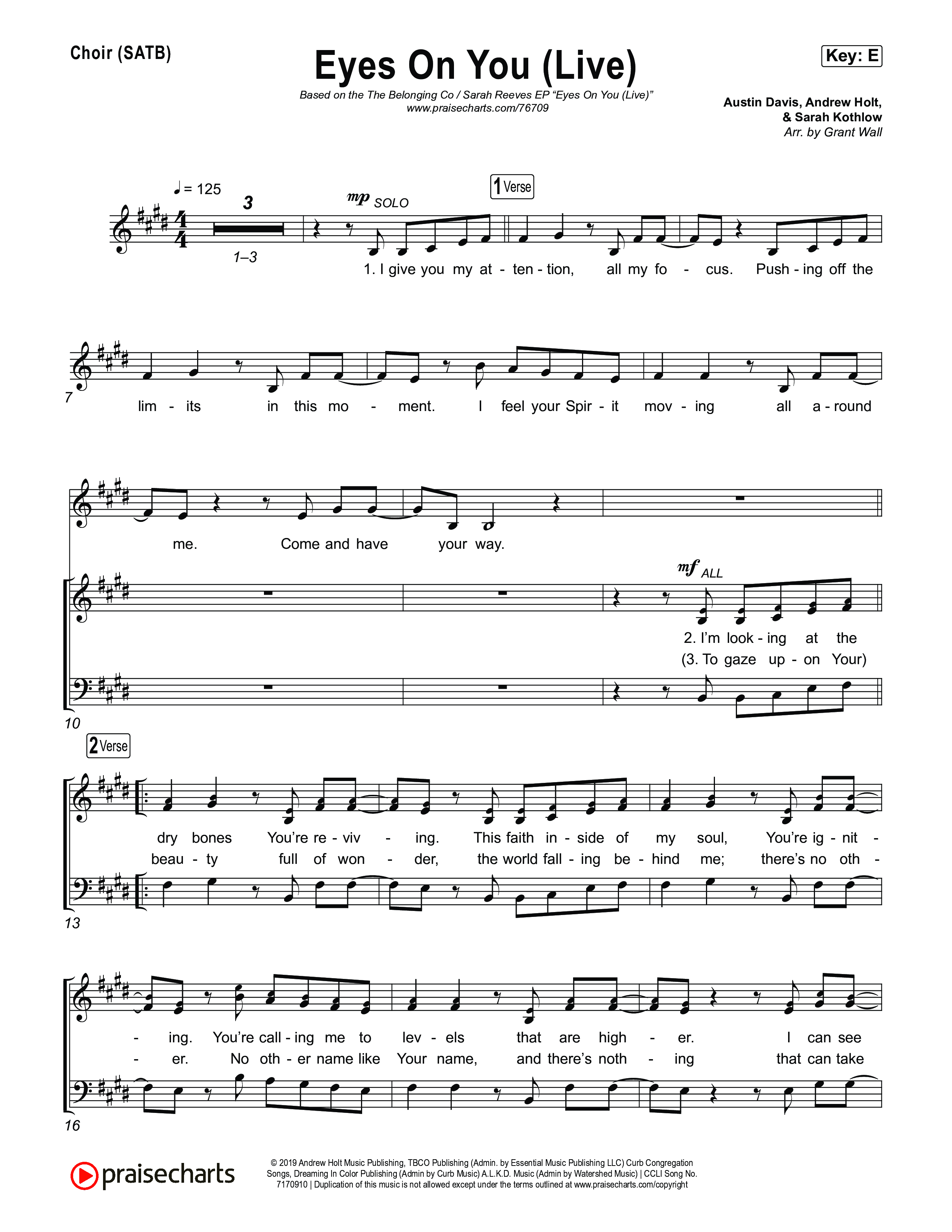 Eyes On You (Live) Vocal Sheet (SATB) (The Belonging Co / Sarah Reeves)