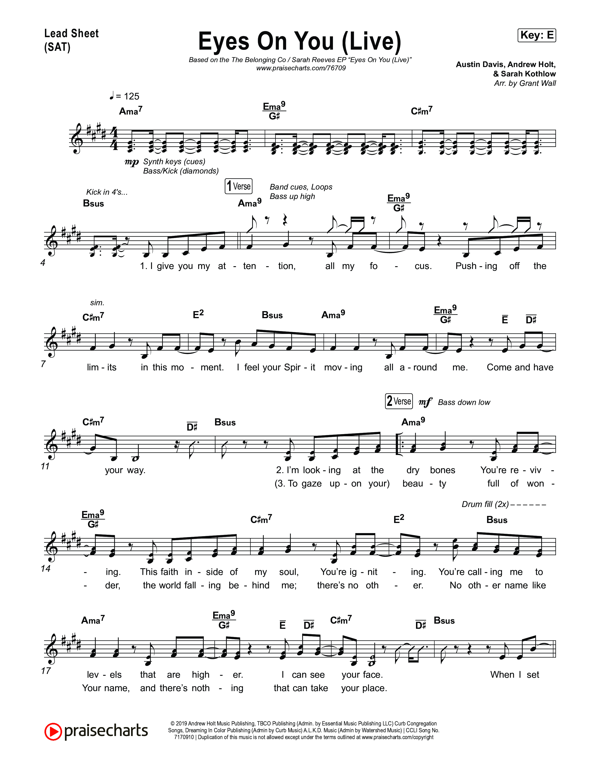 Eyes On You (Live) Lead Sheet (SAT) (The Belonging Co / Sarah Reeves)