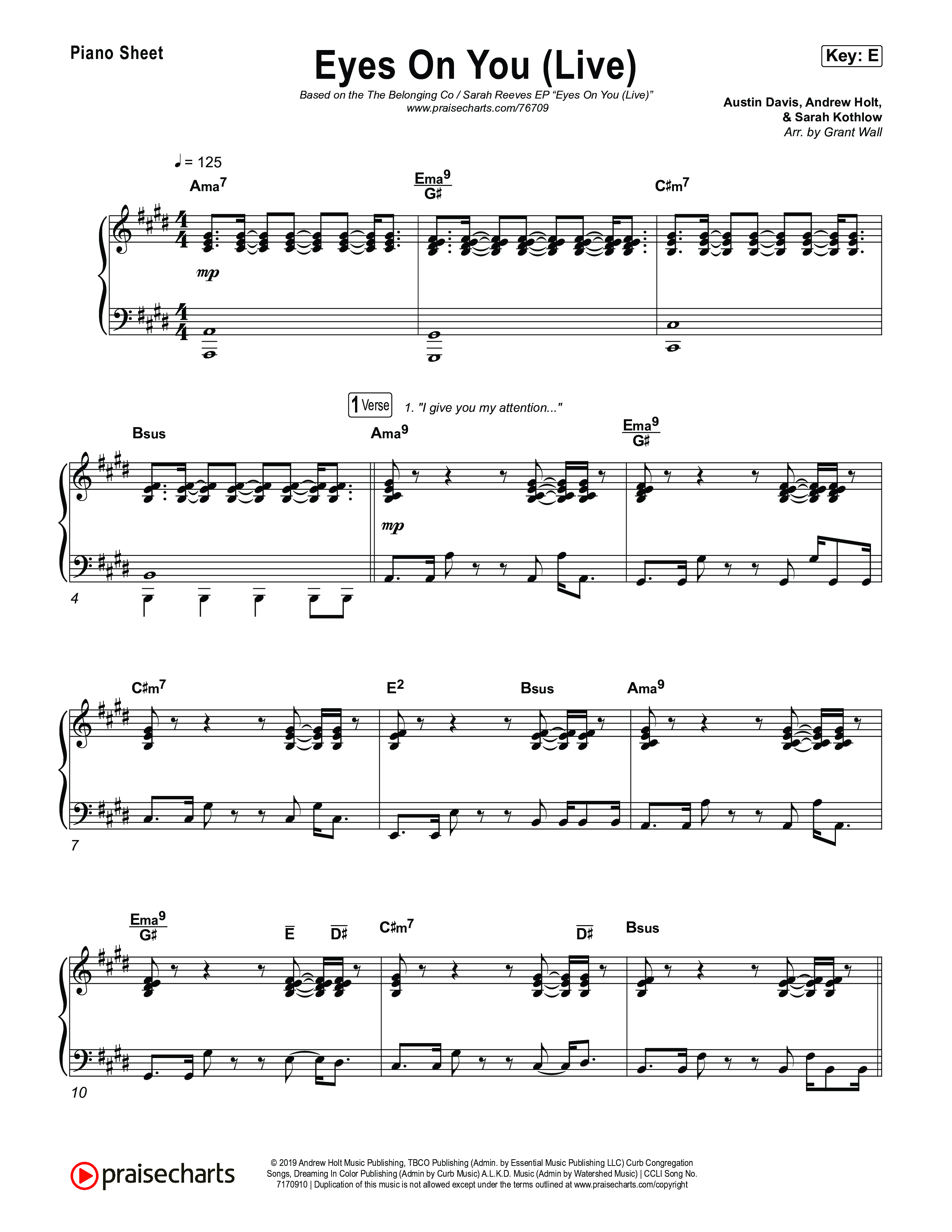 Eyes On You (Live) Piano Sheet (The Belonging Co / Sarah Reeves)