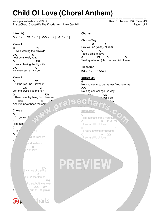 Child Of Love (Choral Anthem SATB) Chords & Lyrics (We The Kingdom / Arr. Luke Gambill)