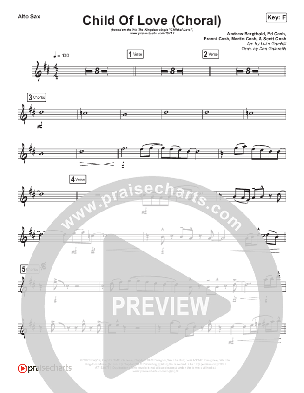 Child Of Love (Choral Anthem SATB) Alto Sax (We The Kingdom / Arr. Luke Gambill)