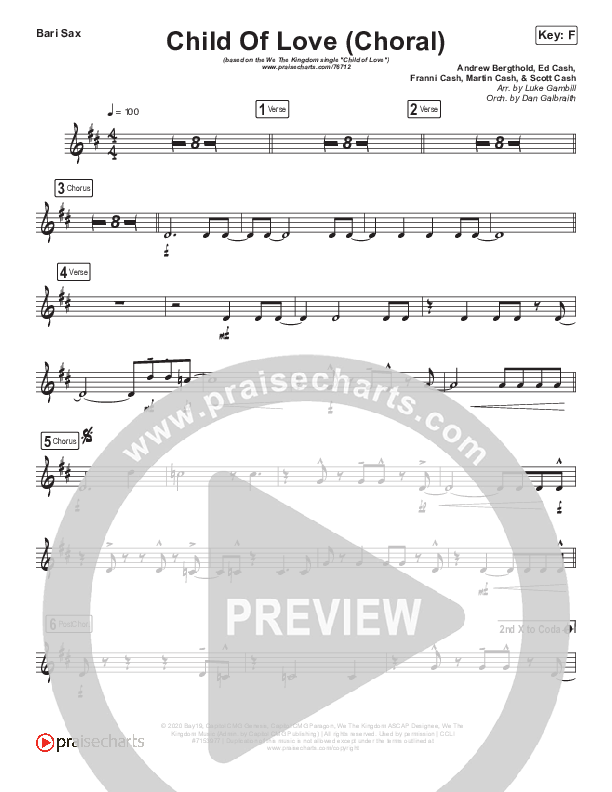 Child Of Love (Choral Anthem SATB) Bari Sax (We The Kingdom / Arr. Luke Gambill)
