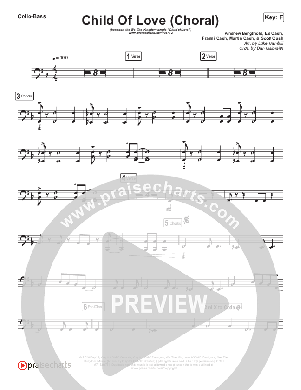 Child Of Love (Choral Anthem SATB) Cello/Bass (We The Kingdom / Arr. Luke Gambill)