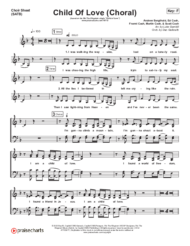 Child Of Love (Choral Anthem SATB) Choir Sheet (SATB) (We The Kingdom / Arr. Luke Gambill)