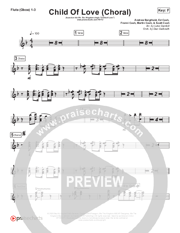 Child Of Love (Choral Anthem SATB) Flute/Oboe 1/2/3 (We The Kingdom / Arr. Luke Gambill)