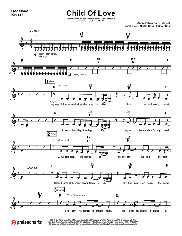 Child Of Love (Choral Anthem SATB) Lead Sheet (Melody) (We The Kingdom / Arr. Luke Gambill)