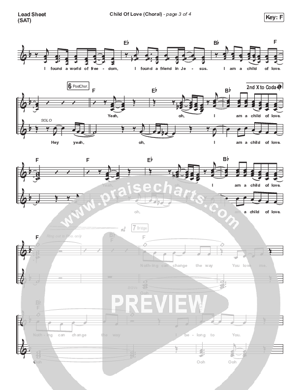 Child Of Love (Choral Anthem SATB) Lead Sheet (SAT) (We The Kingdom / Arr. Luke Gambill)