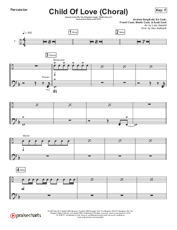 Child Of Love (Choral Anthem SATB) Percussion (We The Kingdom / Arr. Luke Gambill)