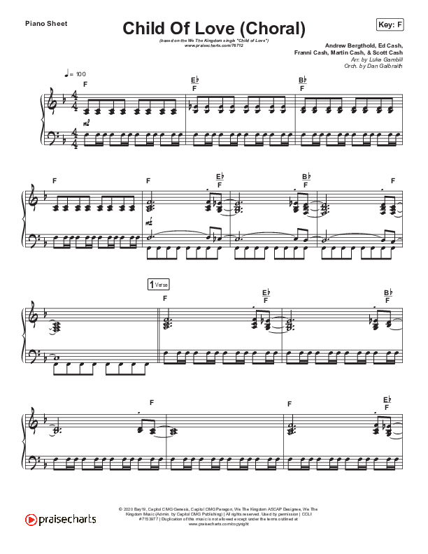 Child Of Love (Choral Anthem SATB) Piano Sheet (We The Kingdom / Arr. Luke Gambill)