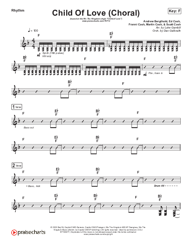Child Of Love (Choral Anthem SATB) Rhythm Chart (We The Kingdom / Arr. Luke Gambill)