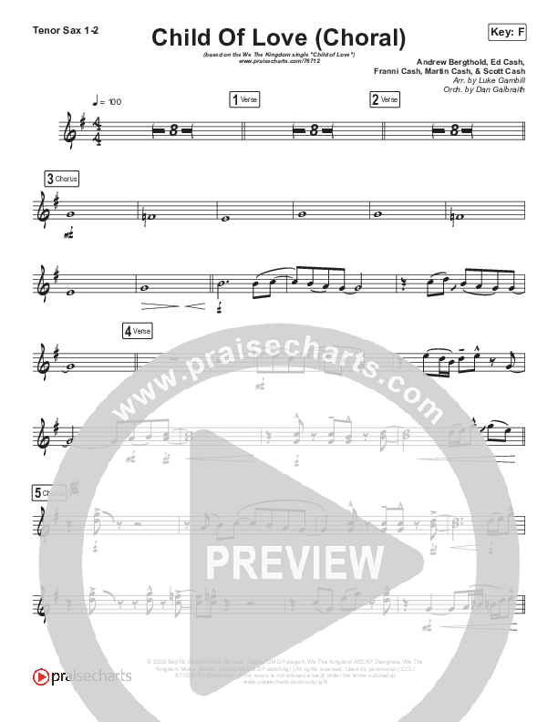 Child Of Love (Choral Anthem SATB) Tenor Sax 1/2 (We The Kingdom / Arr. Luke Gambill)