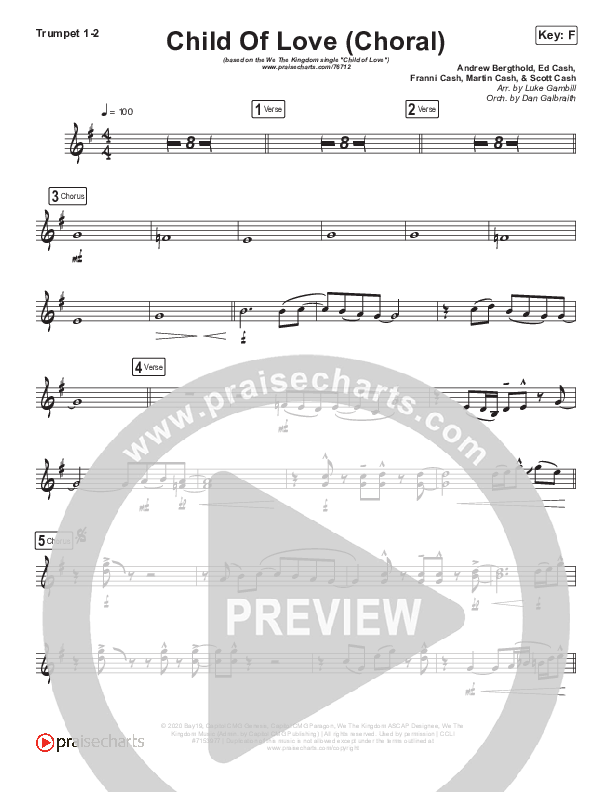 Child Of Love (Choral Anthem SATB) Brass Pack (We The Kingdom / Arr. Luke Gambill)