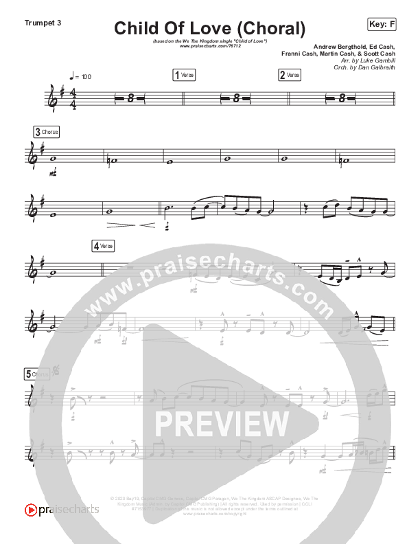 Child Of Love (Choral Anthem SATB) Trumpet 3 (We The Kingdom / Arr. Luke Gambill)