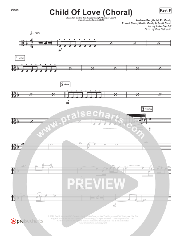 Child Of Love (Choral Anthem SATB) Viola (We The Kingdom / Arr. Luke Gambill)
