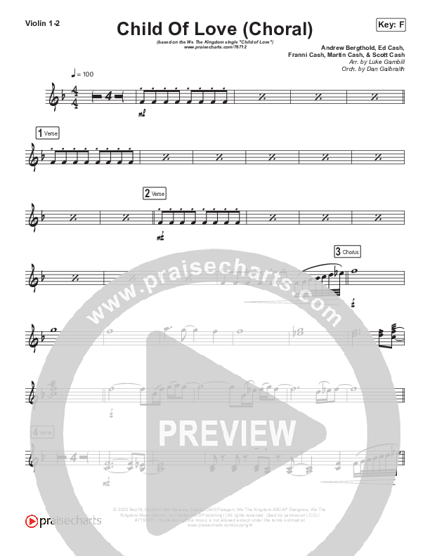 Child Of Love (Choral Anthem SATB) Violin 1/2 (We The Kingdom / Arr. Luke Gambill)