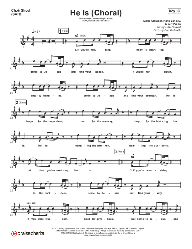 He Is (Choral Anthem SATB) Choir Sheet (SATB) (Crowder / Arr. Luke Gambill)