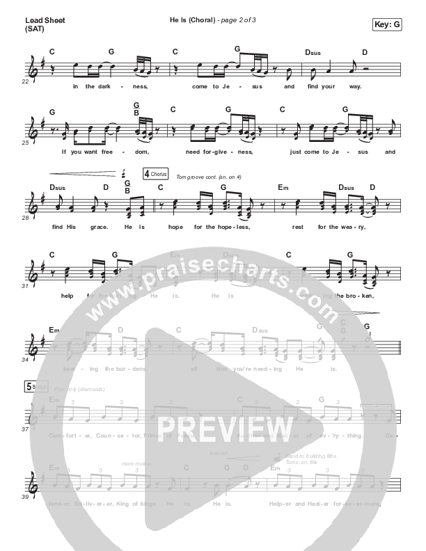 He Is (Choral Anthem SATB) Lead Sheet (SAT) (Crowder / Arr. Luke Gambill)