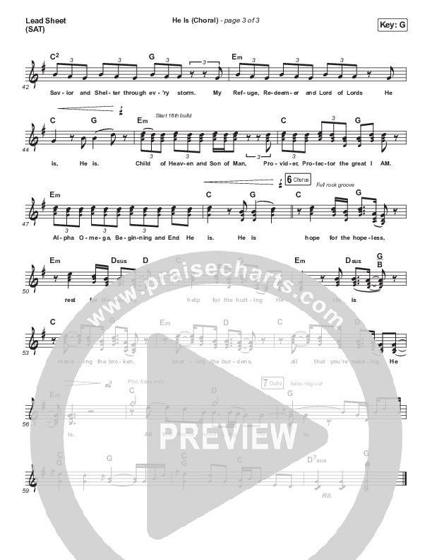 He Is (Choral Anthem SATB) Lead Sheet (SAT) (Crowder / Arr. Luke Gambill)