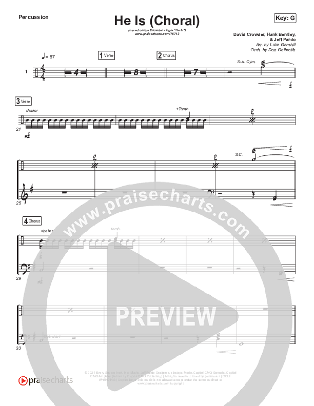 He Is (Choral Anthem SATB) Percussion (Crowder / Arr. Luke Gambill)