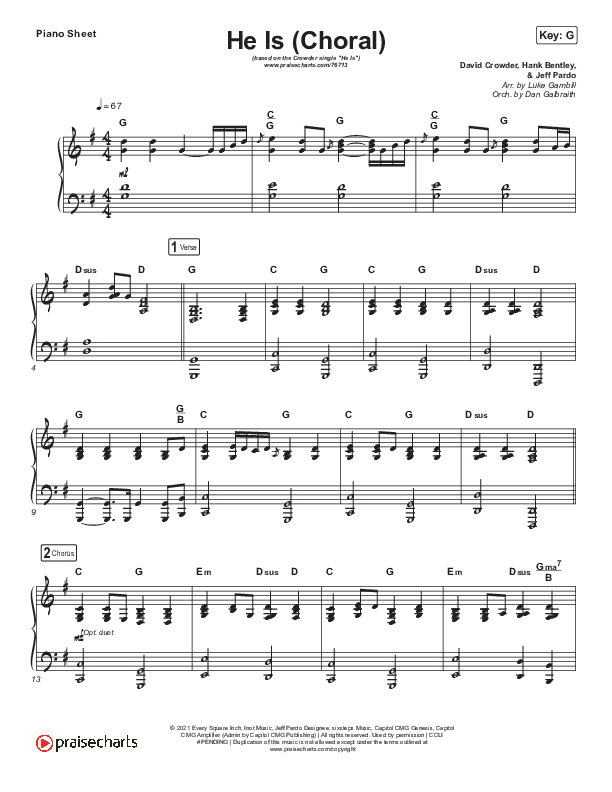 He Is (Choral Anthem SATB) Piano Sheet (Crowder / Arr. Luke Gambill)