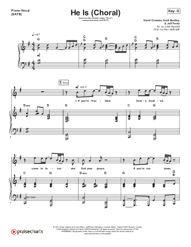 He Is (Choral Anthem SATB) Piano/Vocal Pack (Crowder / Arr. Luke Gambill)