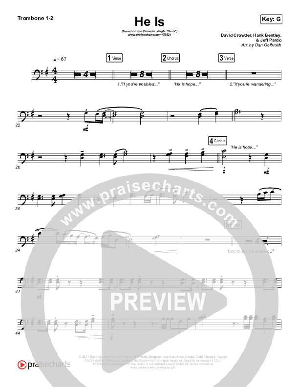 He Is (Choral Anthem SATB) Trombone 1/2 (Crowder / Arr. Luke Gambill)