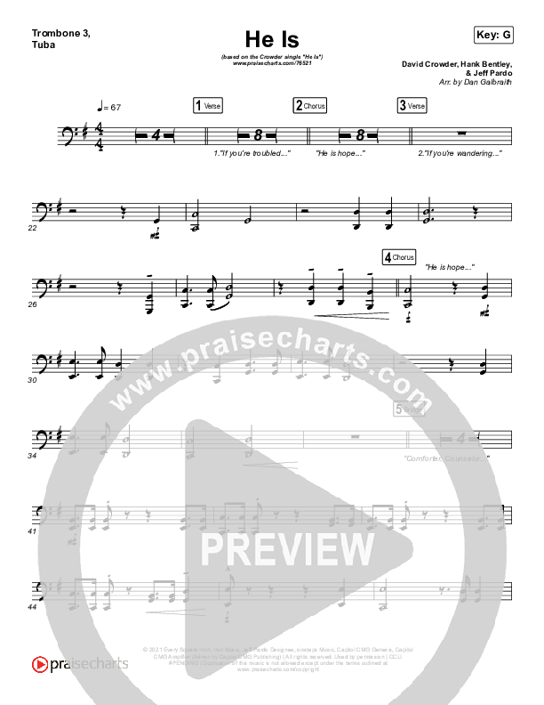He Is (Choral Anthem SATB) Trombone 3/Tuba (Crowder / Arr. Luke Gambill)
