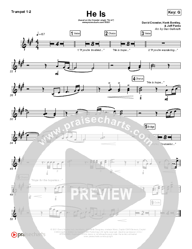 He Is (Choral Anthem SATB) Trumpet 1,2 (Crowder / Arr. Luke Gambill)